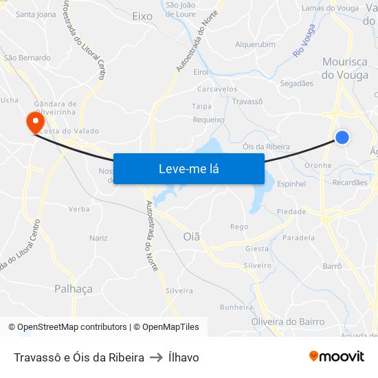 Travassô e Óis da Ribeira to Ílhavo map