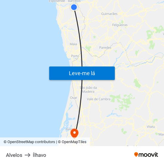 Alvelos to Ílhavo map