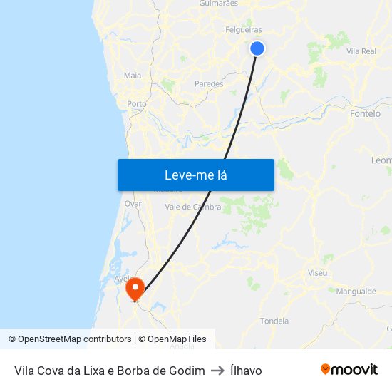 Vila Cova da Lixa e Borba de Godim to Ílhavo map