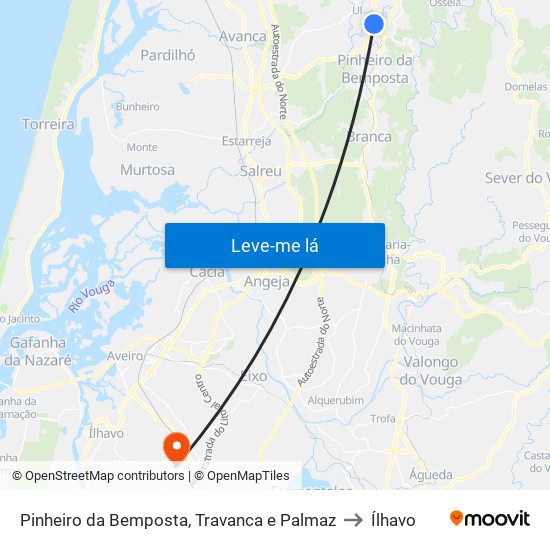 Pinheiro da Bemposta, Travanca e Palmaz to Ílhavo map