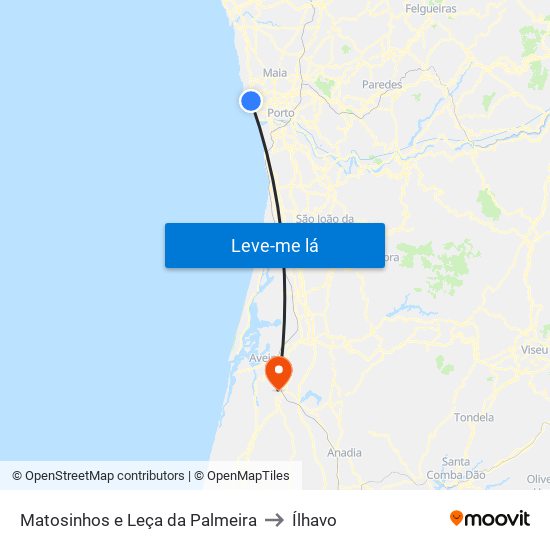 Matosinhos e Leça da Palmeira to Ílhavo map