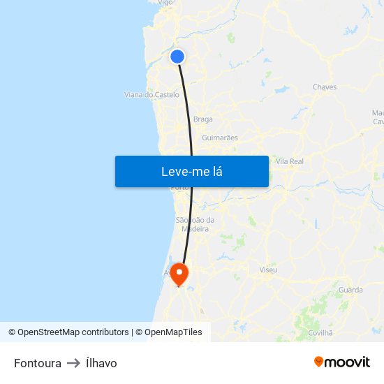 Fontoura to Ílhavo map
