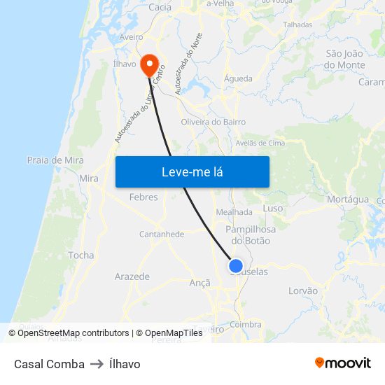 Casal Comba to Ílhavo map