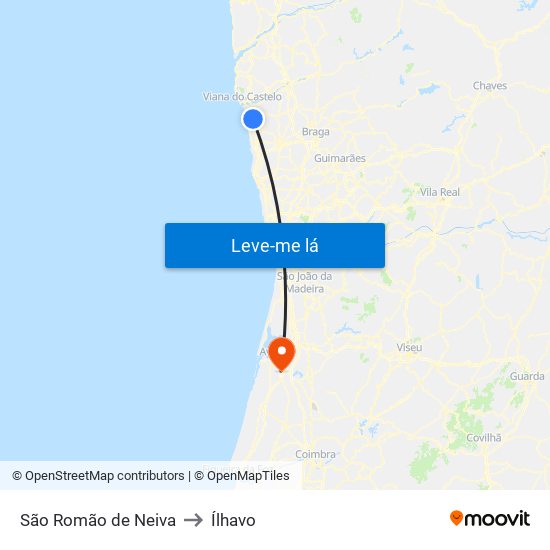 São Romão de Neiva to Ílhavo map