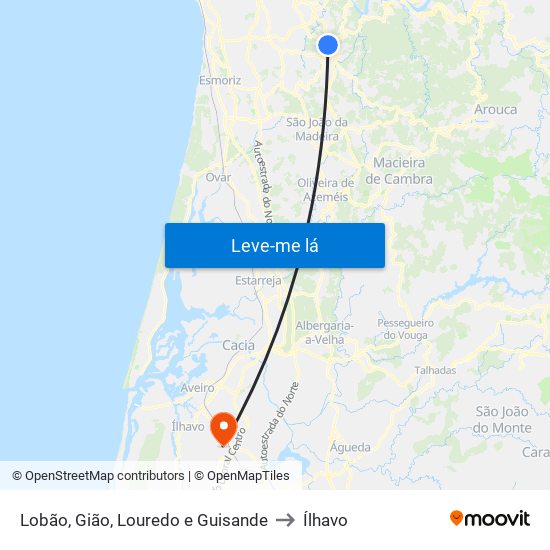 Lobão, Gião, Louredo e Guisande to Ílhavo map