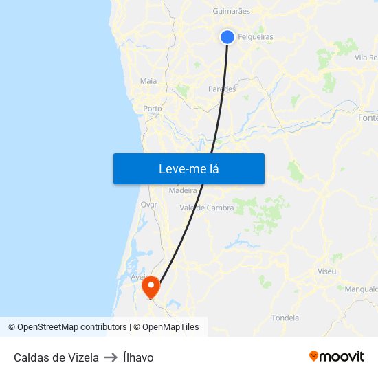 Caldas de Vizela to Ílhavo map