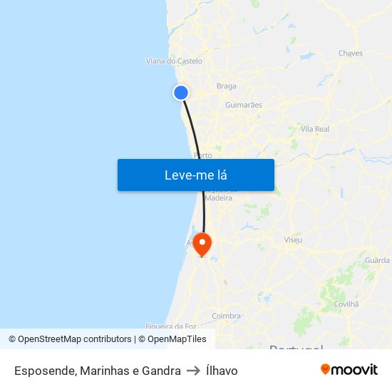 Esposende, Marinhas e Gandra to Ílhavo map