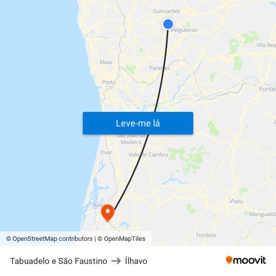 Tabuadelo e São Faustino to Ílhavo map