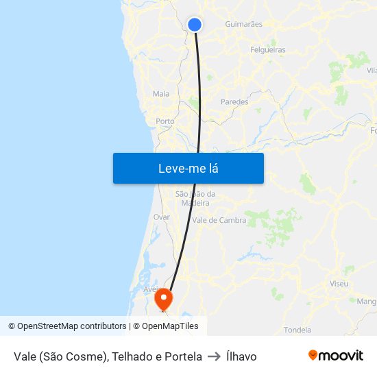 Vale (São Cosme), Telhado e Portela to Ílhavo map