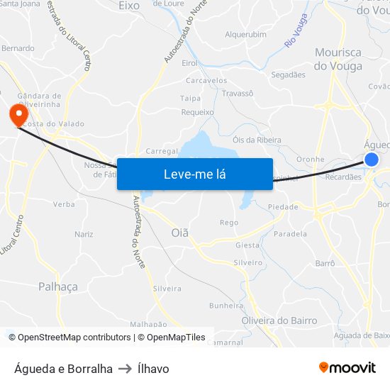 Águeda e Borralha to Ílhavo map