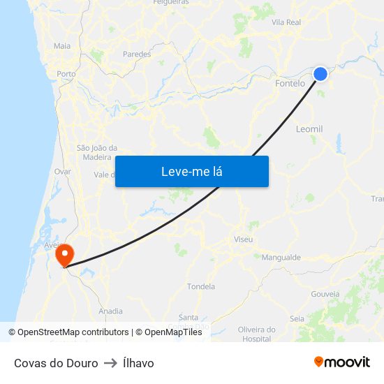 Covas do Douro to Ílhavo map