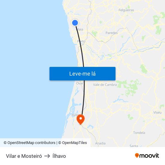 Vilar e Mosteiró to Ílhavo map