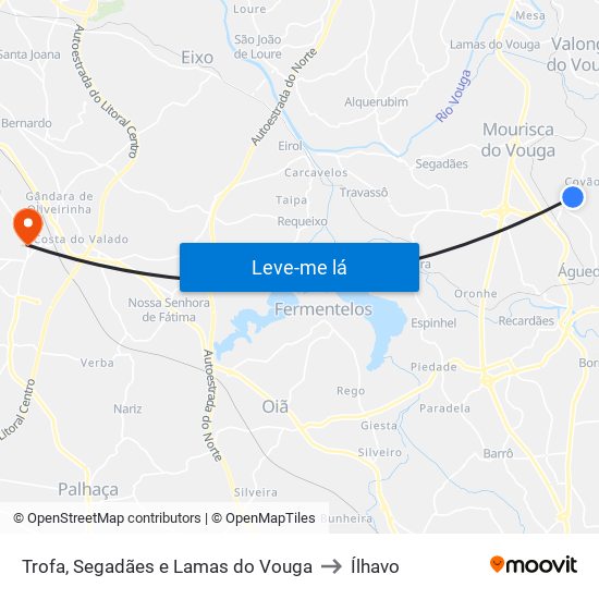 Trofa, Segadães e Lamas do Vouga to Ílhavo map