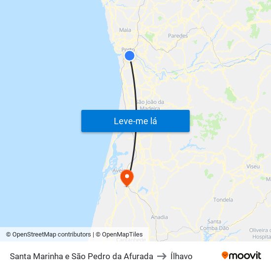 Santa Marinha e São Pedro da Afurada to Ílhavo map