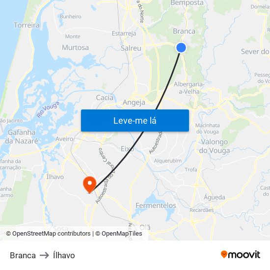 Branca to Ílhavo map