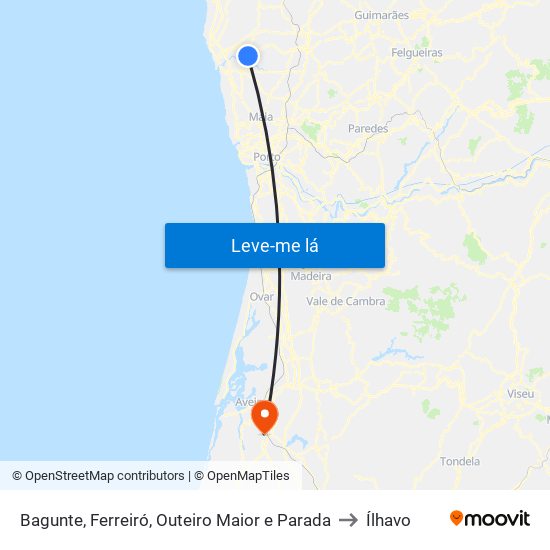 Bagunte, Ferreiró, Outeiro Maior e Parada to Ílhavo map