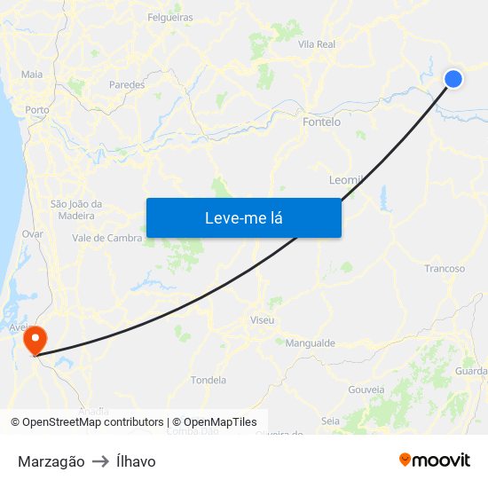 Marzagão to Ílhavo map