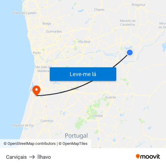Carviçais to Ílhavo map