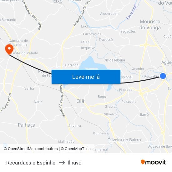 Recardães e Espinhel to Ílhavo map