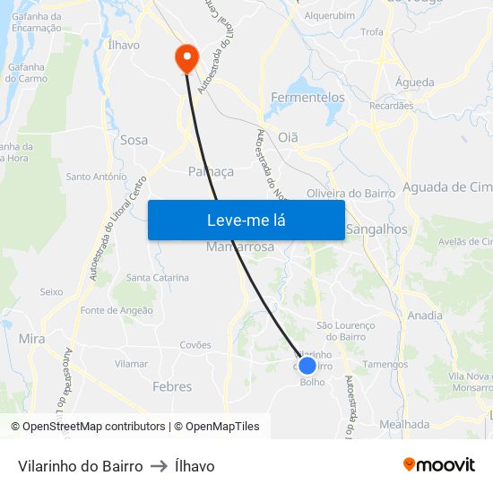 Vilarinho do Bairro to Ílhavo map