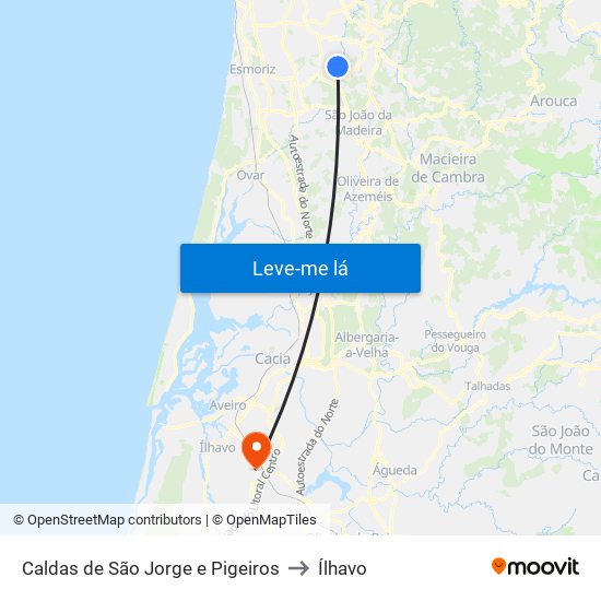 Caldas de São Jorge e Pigeiros to Ílhavo map