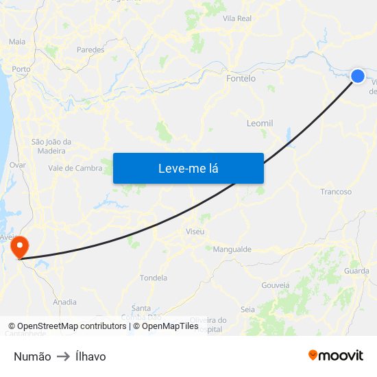 Numão to Ílhavo map