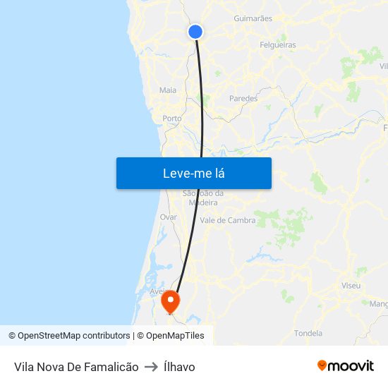Vila Nova De Famalicão to Ílhavo map