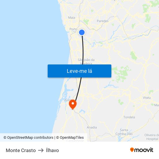Monte Crasto to Ílhavo map
