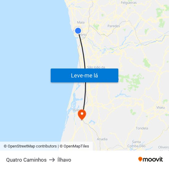 Quatro Caminhos to Ílhavo map