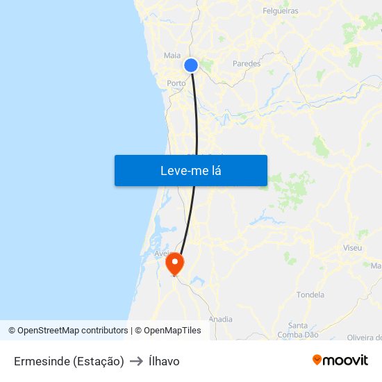 Ermesinde (Estação) to Ílhavo map