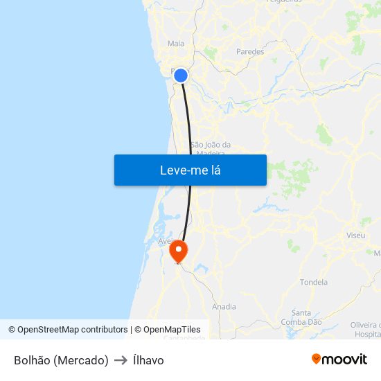 Bolhão (Mercado) to Ílhavo map