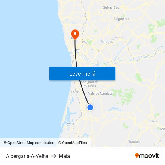 Albergaria-A-Velha to Maia map