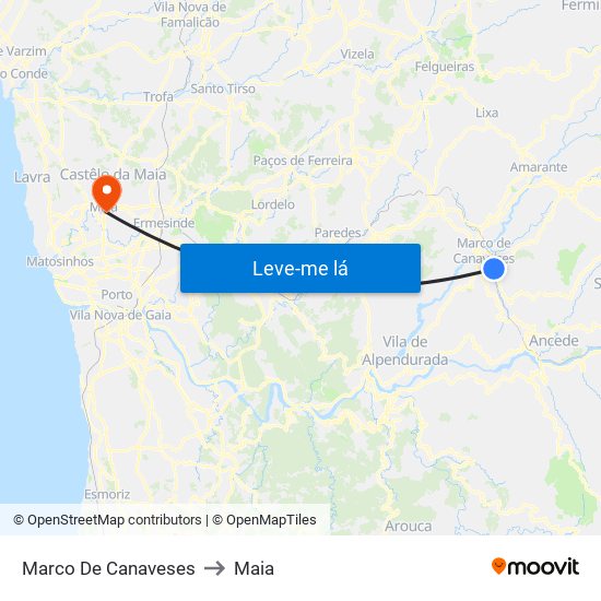 Marco De Canaveses to Maia map