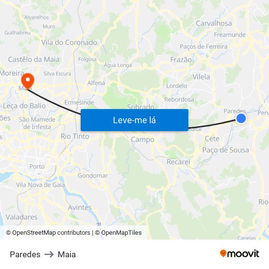 Paredes to Maia map