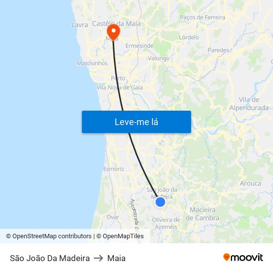 São João Da Madeira to Maia map