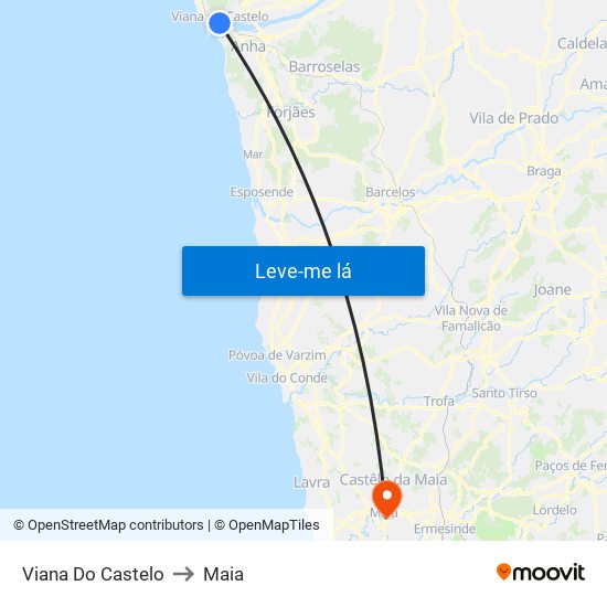 Viana Do Castelo to Maia map