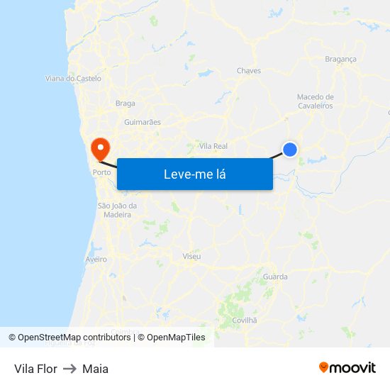 Vila Flor to Maia map