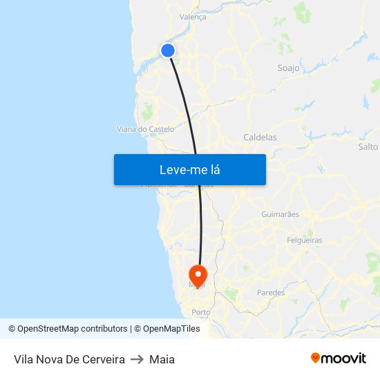 Vila Nova De Cerveira to Maia map