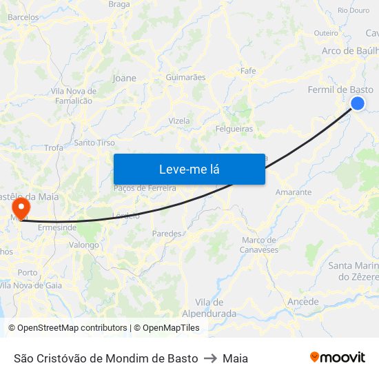 São Cristóvão de Mondim de Basto to Maia map