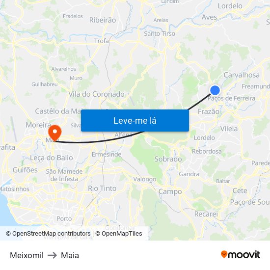Meixomil to Maia map
