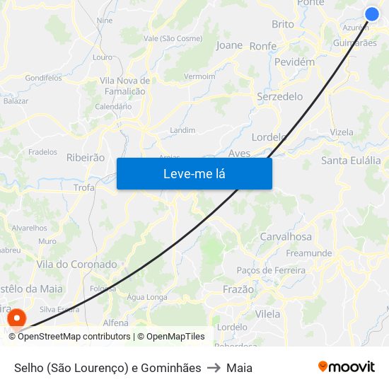 Selho (São Lourenço) e Gominhães to Maia map