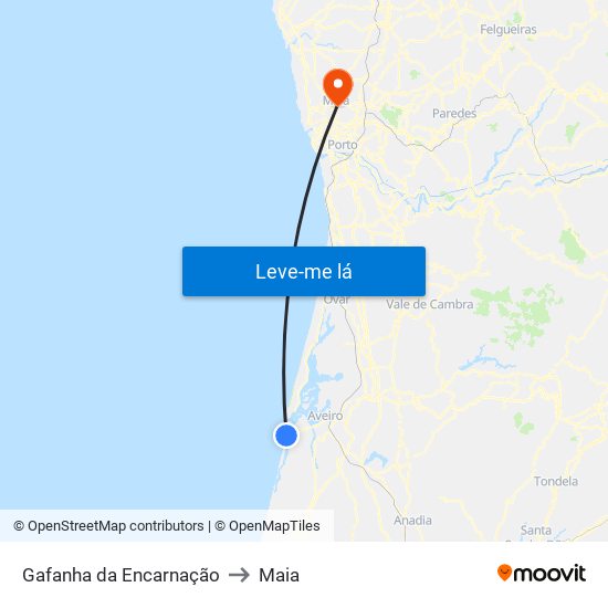 Gafanha da Encarnação to Maia map