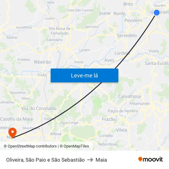 Oliveira, São Paio e São Sebastião to Maia map