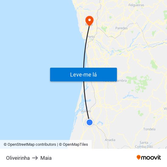 Oliveirinha to Maia map