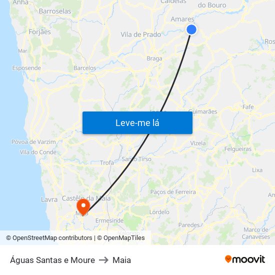 Águas Santas e Moure to Maia map