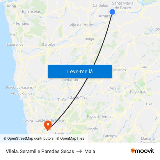 Vilela, Seramil e Paredes Secas to Maia map