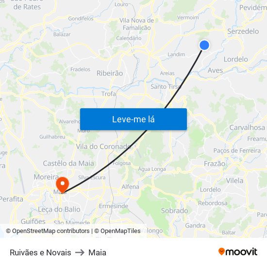 Ruivães e Novais to Maia map