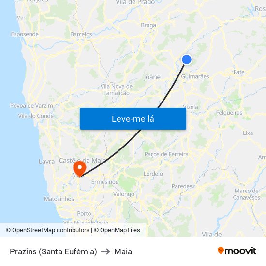 Prazins (Santa Eufémia) to Maia map