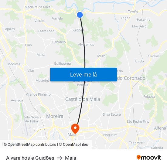 Alvarelhos e Guidões to Maia map