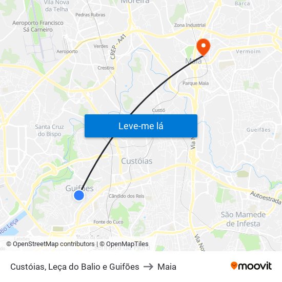 Custóias, Leça do Balio e Guifões to Maia map